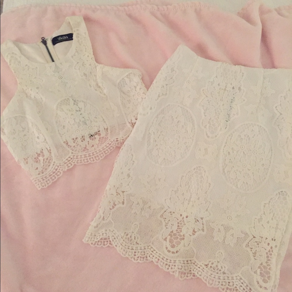 Two piece white lace dress